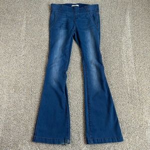 FREE People Pull On Flare Jeans Elastic Waist Mid Rise Denim Medium Wash 29